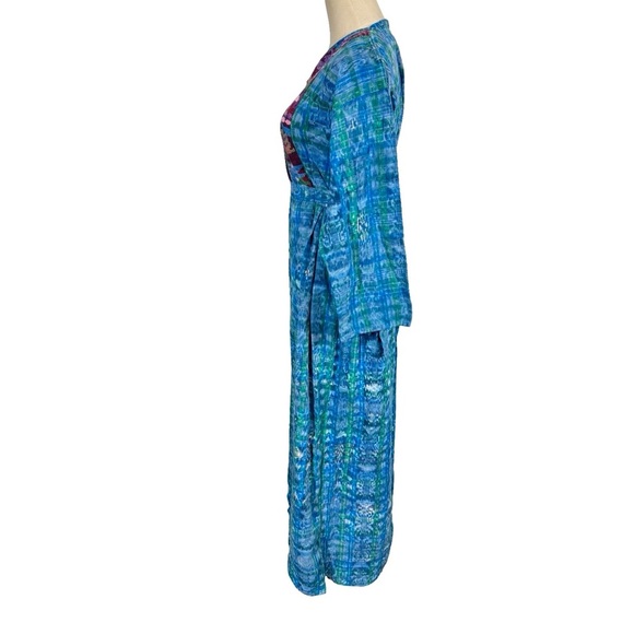 Handmade Vintage 80s Guatemalan Ikat Maxi Dress Embroidered Huipil Panel - Picture 4 of 9